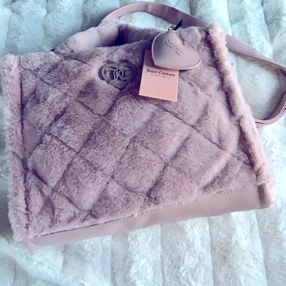 🎁 idea Juicy Couture Dusty Blush Pink Fluffy Faux Fur Let’s Get Cozy Tote Bag